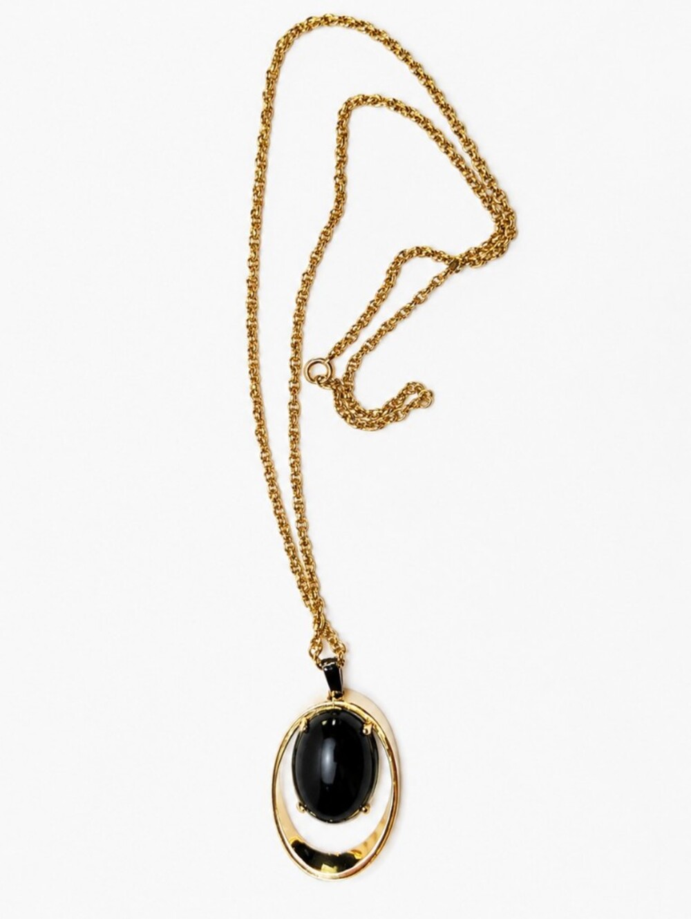 Vintage Gold-Tone Green Cabochon Nephrite Jade Pendant Necklace